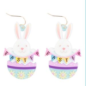 NWT Easter Bunny in an Easter Egg with Faux Pearls Acrylic Pierced Earrings!
